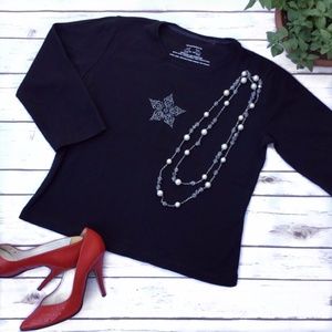 Black Stretchy European Top with Bling Detail
